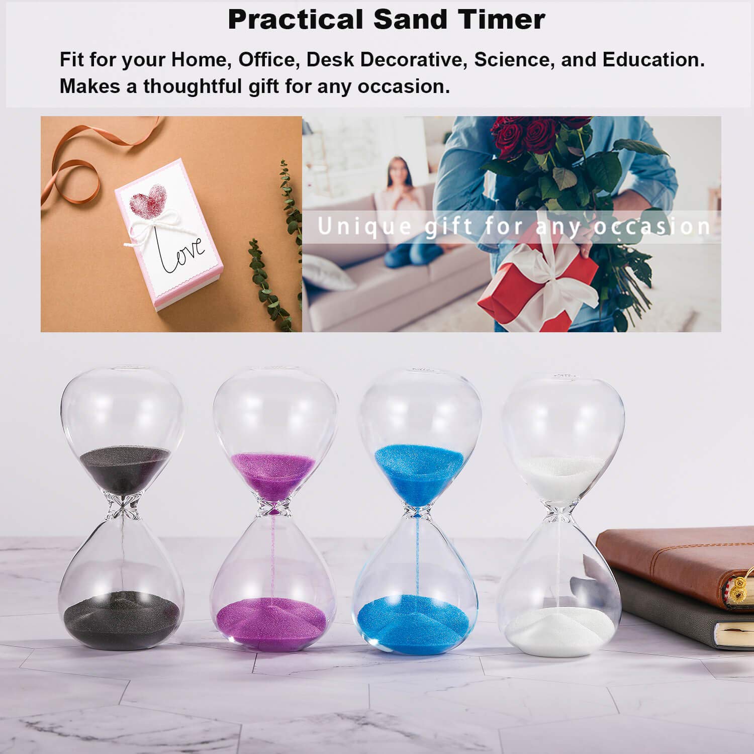 Suliao Hourglass 60 Minute Sand Timer: 5.1 Inch Black Sand Clock, Large Sand Watch 60 Min, Unique 1 Hour Glass Sandglass For Kid